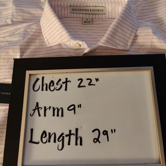 Holderness Bourne Polo Size Medium The Egan Pima Shirt Pink Striped Swiss Re New - Picture 9 of 9